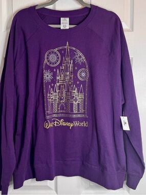 NWT Disney Parks Purple Magic Kingdom Castle Gold Foil Sweatshirt 2X, 3X